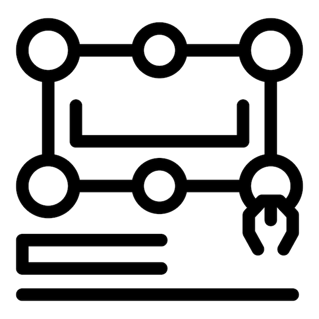 Robotic arm moving product on assembly line icon