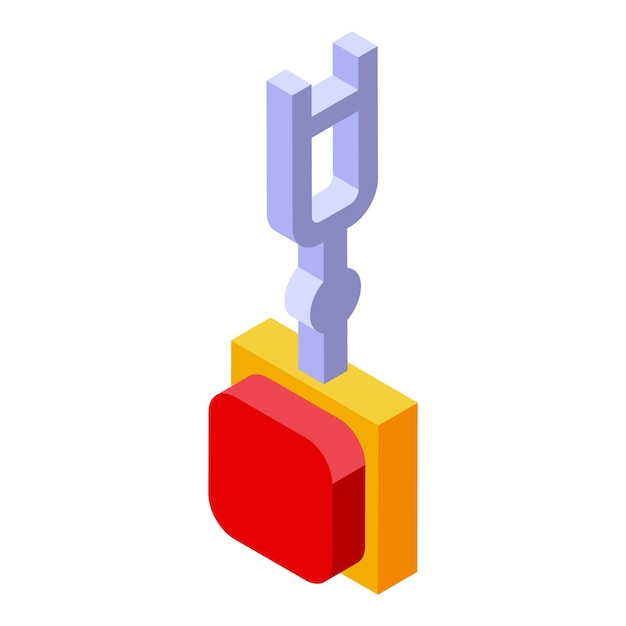 Robotic arm moving red cube with precision in isometric view