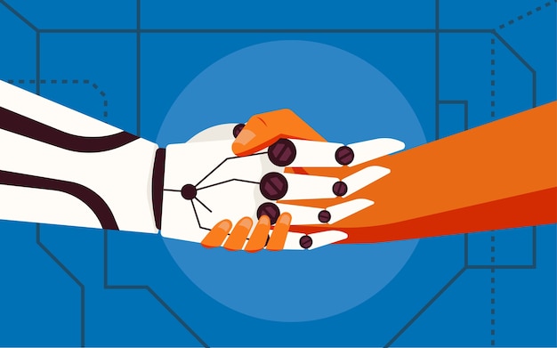 robotic hand shake with human hand