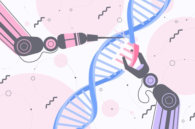 robotic hands working with DNA robot making experiment in lab DNA testing genetic engineering
