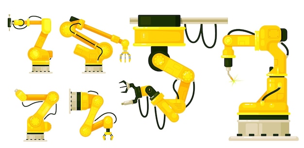 Robotic machine arm for automation manufacturing process. Set of industrial robot manipulator