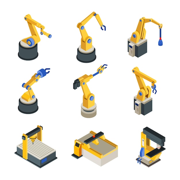 Robotic Machinery Isometric Icons