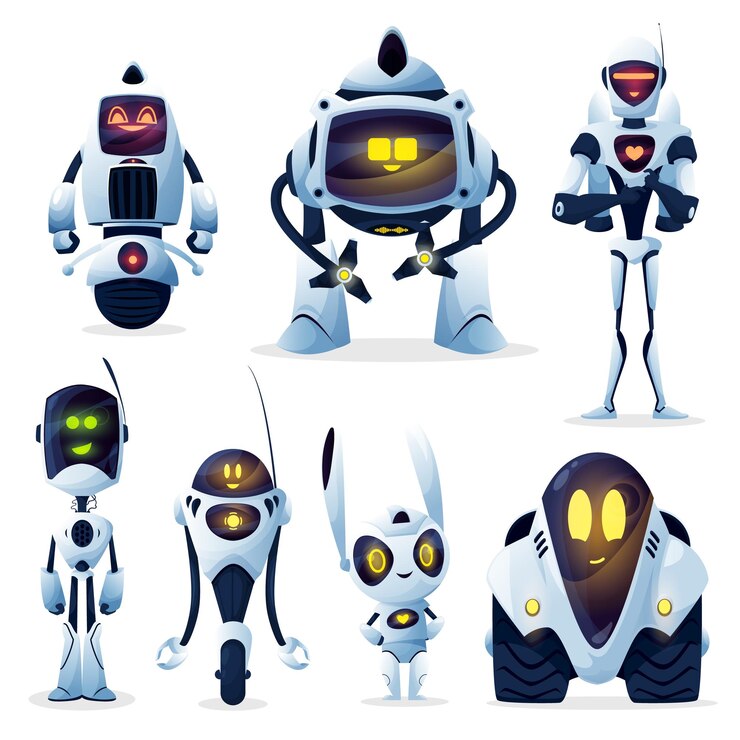 Vektör robotlar ve android botlar, çizgi film oyuncak karakterleri