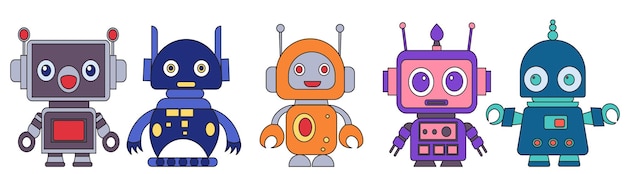 Robots android in doodle style isolated vector