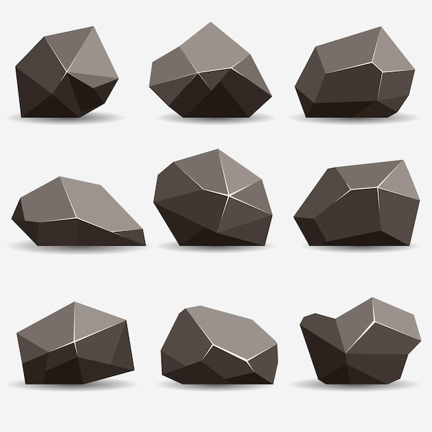Rock stone set. Stones and rocks in isometric 3d flat style. Set of different boulders