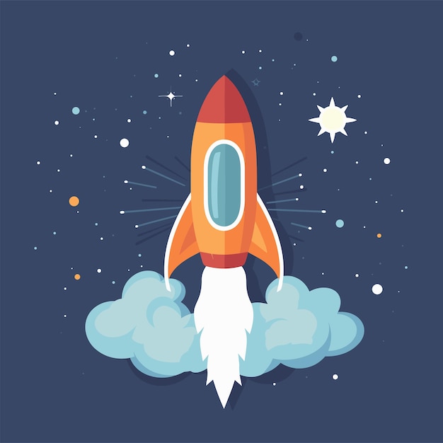 Rocket Lunch out to the Space rocket background in flat style Start up concept