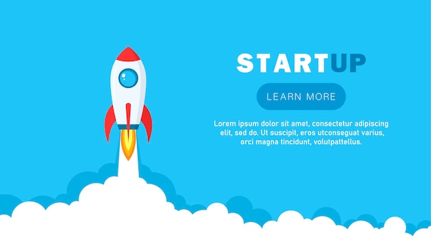 Rocket Startup Rocket launch Spaceship Launch and development of a business project Innovative product creative idea Flat style Vector illustration