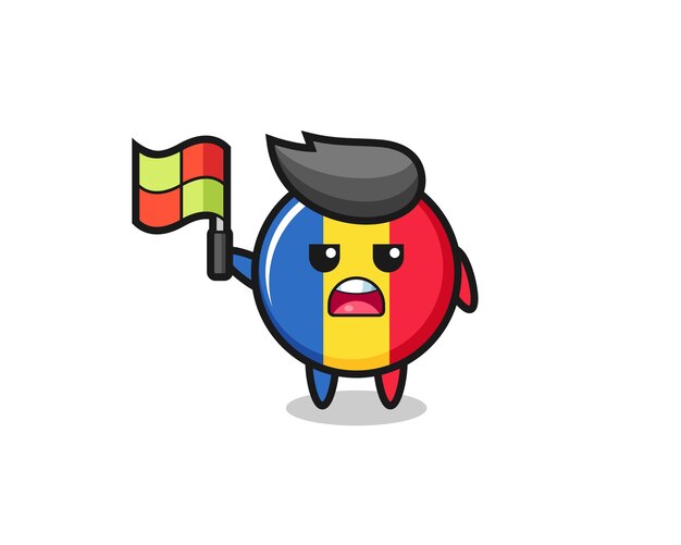 Romania flag badge character as line judge putting the flag up