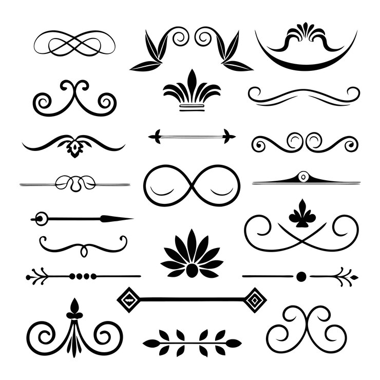 Vektör rome style calligraphic design elements ornate dividers and headpieces set