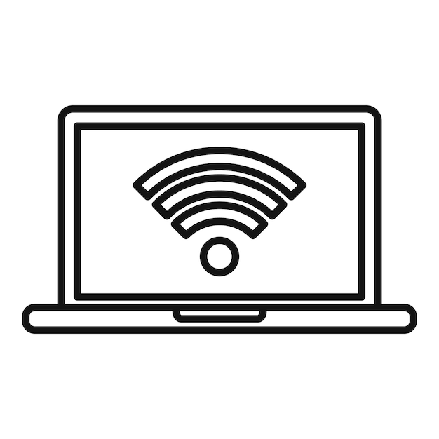 room service laptop wifi icon outline room service laptop wifi vector icon for web design isolated on white background