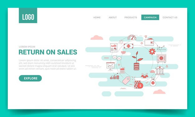 Ros return on sales concept with circle icon for website template