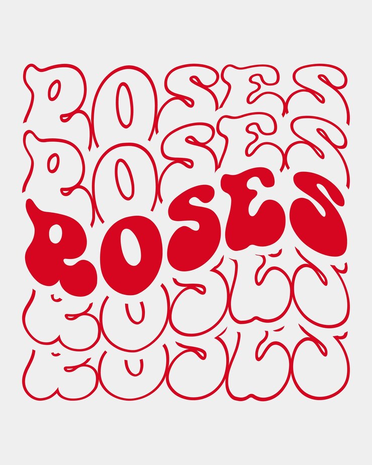 Vektör roses love quote retro wavy groovy repeat text mirrored typography svg on white background