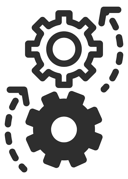 rotating gears black icon mechanical process symbol isolated on white background