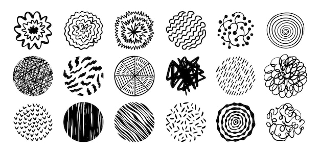 round abstract hand drawn shapes with pattern set doodle element modern trendy circles for poster