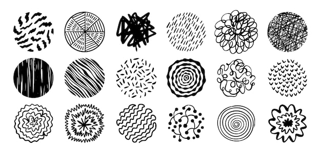 round abstract hand drawn shapes with pattern set doodle element modern trendy circles for poster