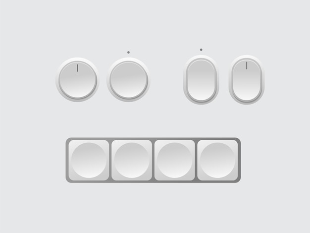 Round and square buttons white and gray with shadow 3D navigation bar for website editable vector