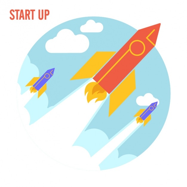Round background with rockets in flat design