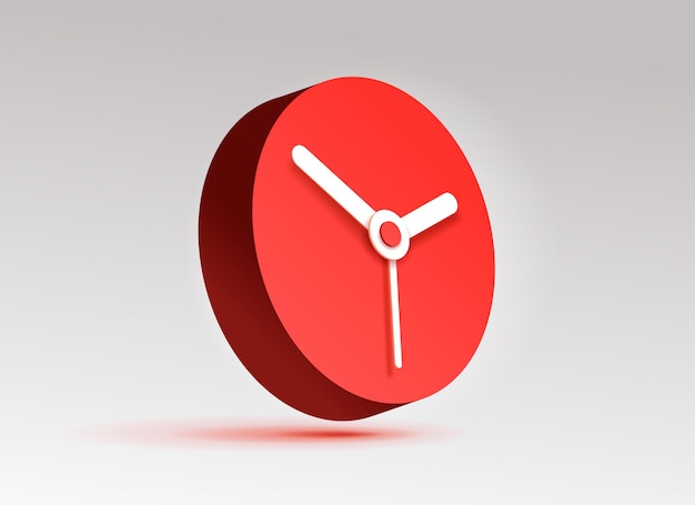 round clock icon in 3d flat style red cylinder timer on gray background business watch volume vec