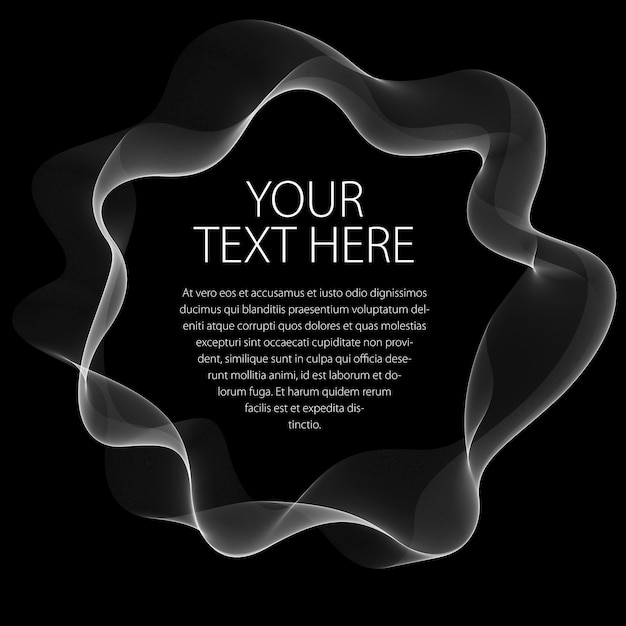 Round frame of flowing smoke. Vector abstract artistic beautiful background with copy space for text. Isolated over black background.