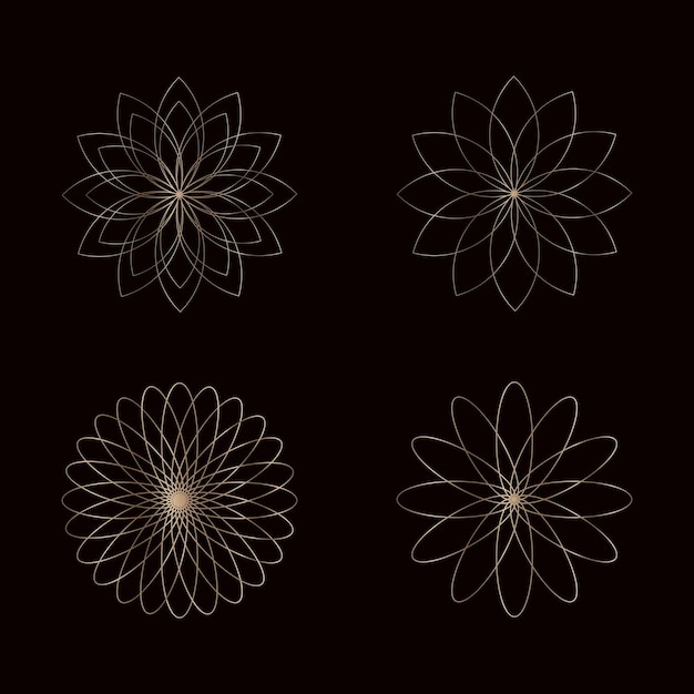 Round golden frame on a black background golden element art deco style Vector abstract linear object