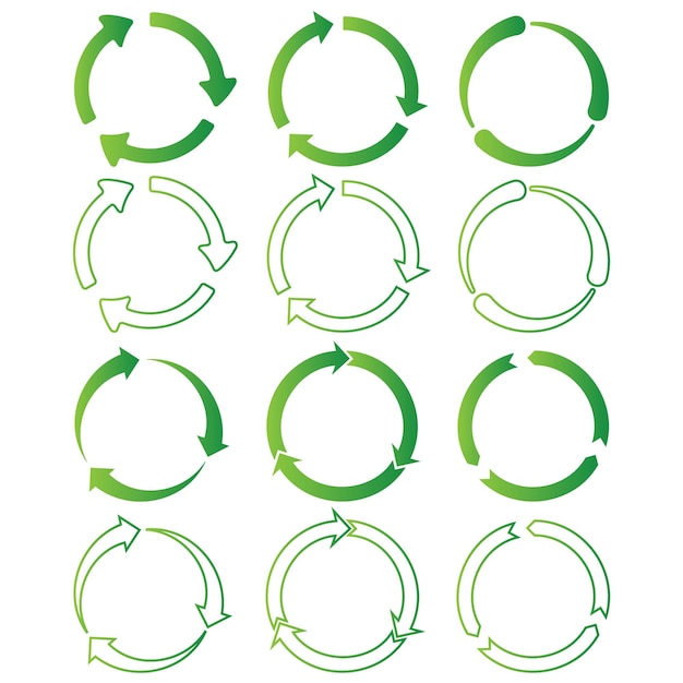Round green arrows mean recycling Save the planet Recycle icon set