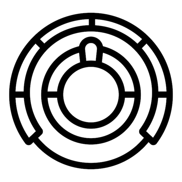 Round maze puzzle with solution icon showing path to success