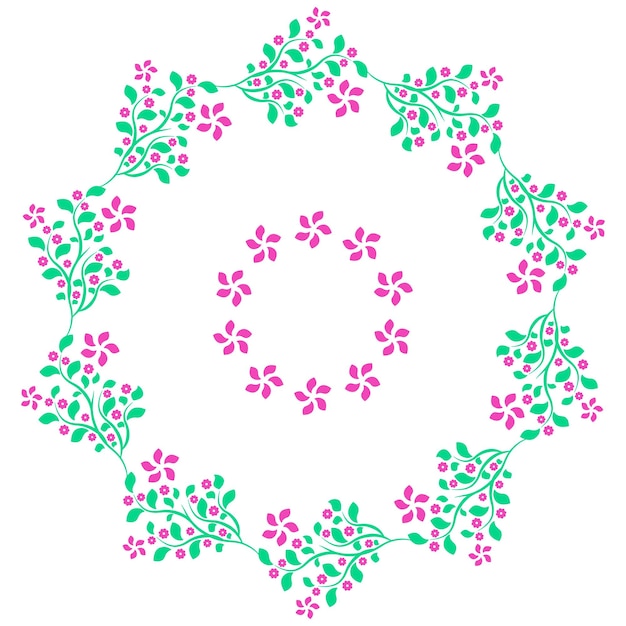 round ornament of bright flowers and leaves