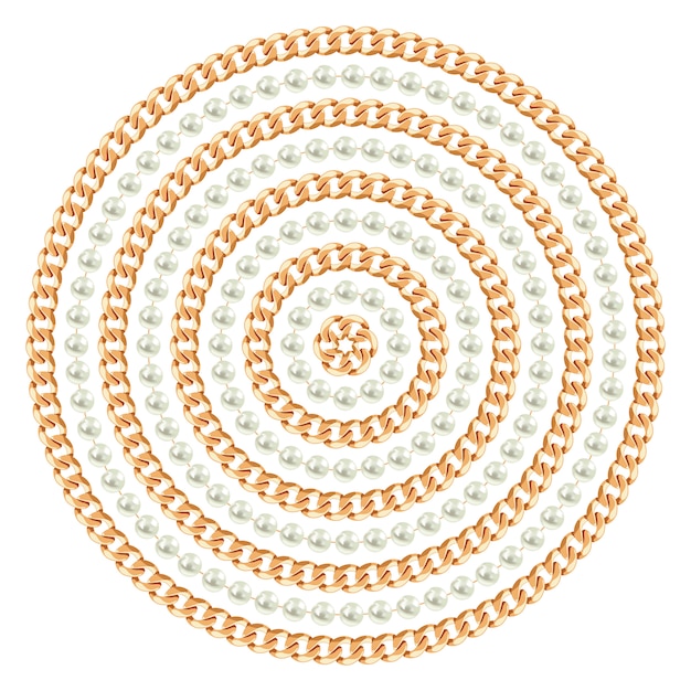 Round pattern made with golden chains and pearls