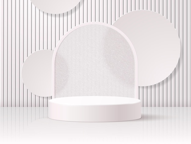 Round podium or platform on the background of a translucent arch with geometric shapes and shadows