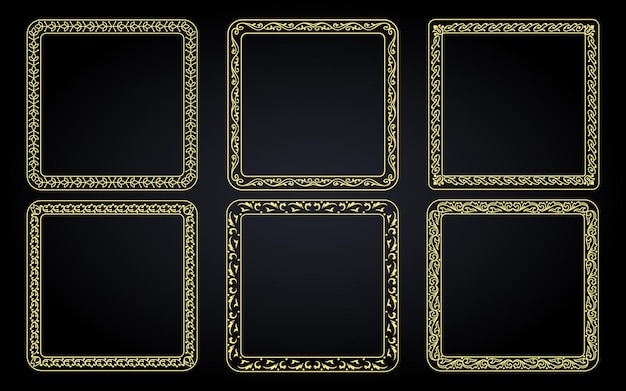 round rectangular calligraphic frames set, calligraphic ornamental frame collection