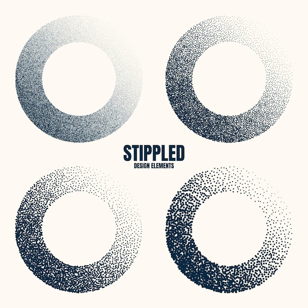Round shaped dotted objects vintage stipple elements fading gradient stippling dotwork drawing