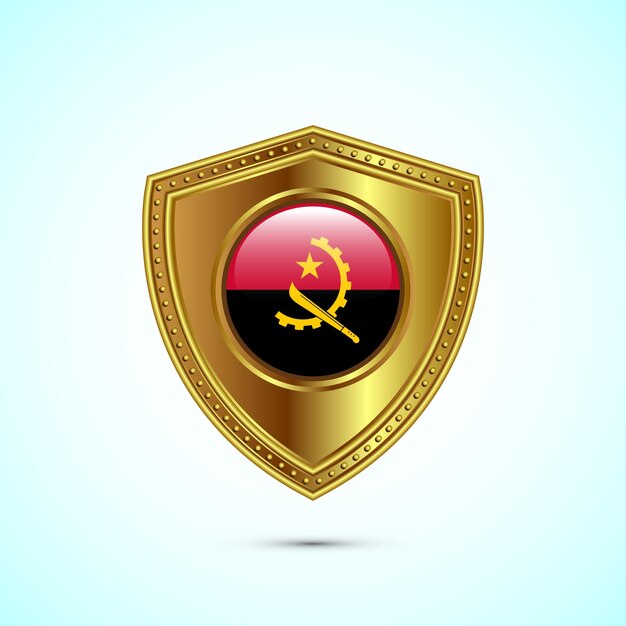 rounded flag of angola with glossy gold shield