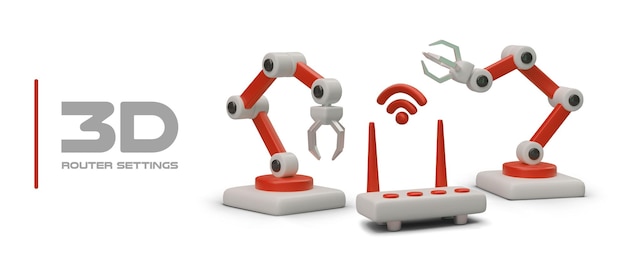 Router settings 3D color illustration on white background