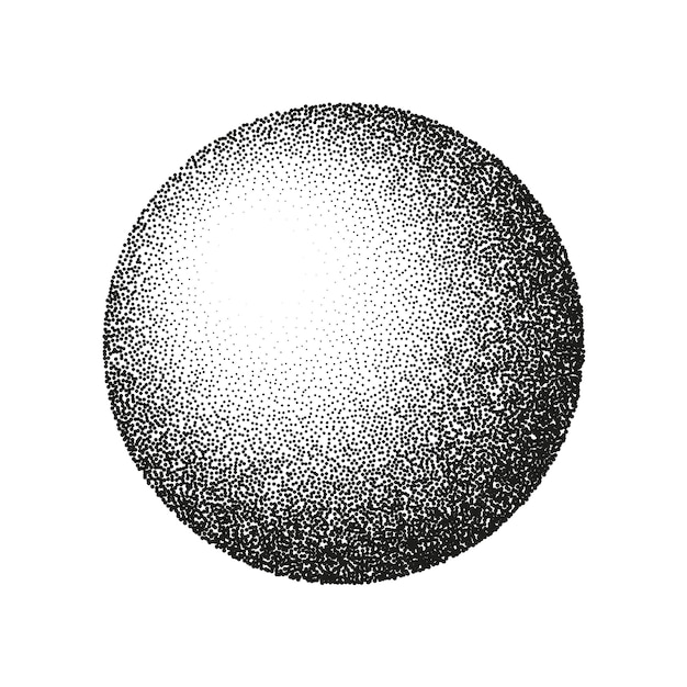 Rundformet prikket objekt, stiplede elementer, falmende gradient, stippling, dotwork, tegning, skygge ved brug af