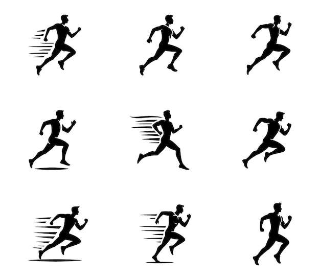 Running sport man logo icon set collection template Run race running fast speed Jogging elements