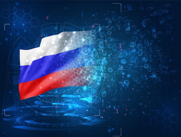 Russia, vector 3d flag on blue background with hud interfaces