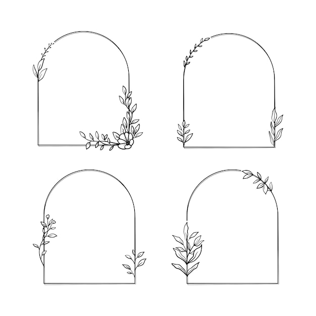 rustic arch floral frame with hand drawn leaves simple and minimalist frame design