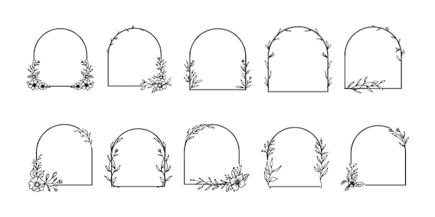 rustic arch floral frame with hand drawn leaves simple and minimalist frame design