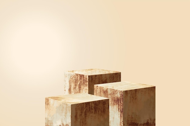 Rusty metal podium product display Platforms presentation mock up show cosmetic stage pedestal design Vector illustration