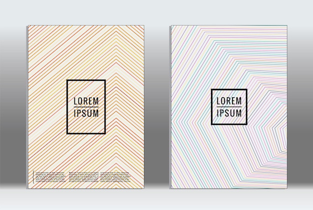 Şablonlar, düzenler, posterler, broşürler, kataloglar, el ilanları için minimalist desenli vektör grafik geometrik kapaklar. Minimalist geometri öğeleri içeren bir dizi afiş. Çizgili tasarım şablonu