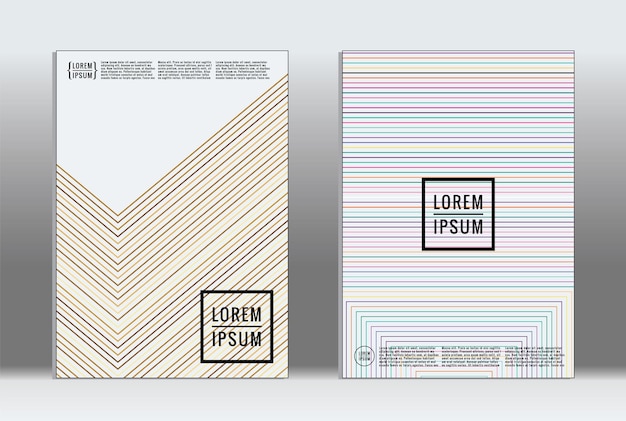 Şablonlar, düzenler, posterler, broşürler, kataloglar, el ilanları için minimalist desenli vektör grafik geometrik kapaklar. Minimalist geometri öğeleri içeren bir dizi afiş. Çizgili tasarım şablonu
