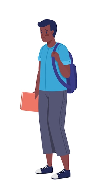 sad schoolboy semi flat color vector character. standing figure. full body person on white. social anxiety isolated modern cartoon style illustration for graphic design and animation