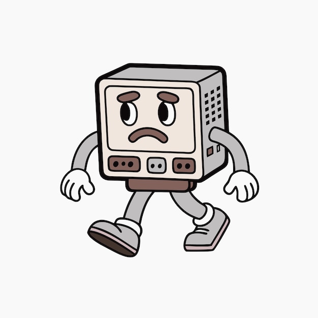 Sad walking computer one hand shows the symbol