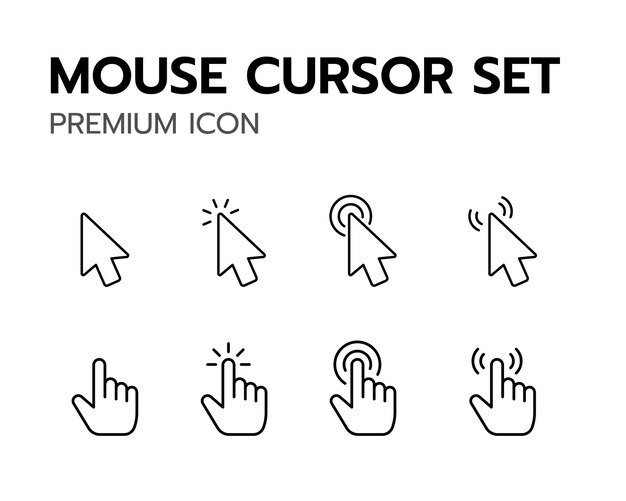 Sæt af Cursor ikoner, klik vektor-ikoner, museklik-cursor, håndpege-ikonersæt. Cursor ikon