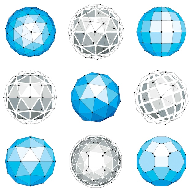 Sæt af perspektiv teknologi former, polygonal trådramme objekter samling. Abstrakte facetterede elementer til brug som designstrukturer på kommunikationsteknologi tema