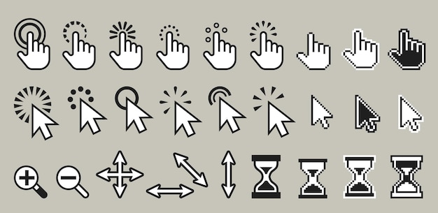 Sæt af pixel computer mus cursor ikoner illustration
