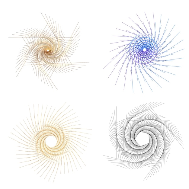 Sæt designelement cirkel Isolerede farver i fed vektor gylden ring fra Abstrakte glødende bølgestriber af mange glitrende hvirvler skabt ved hjælp af Blend Tool Vektorillustration EPS10 til din præsentation