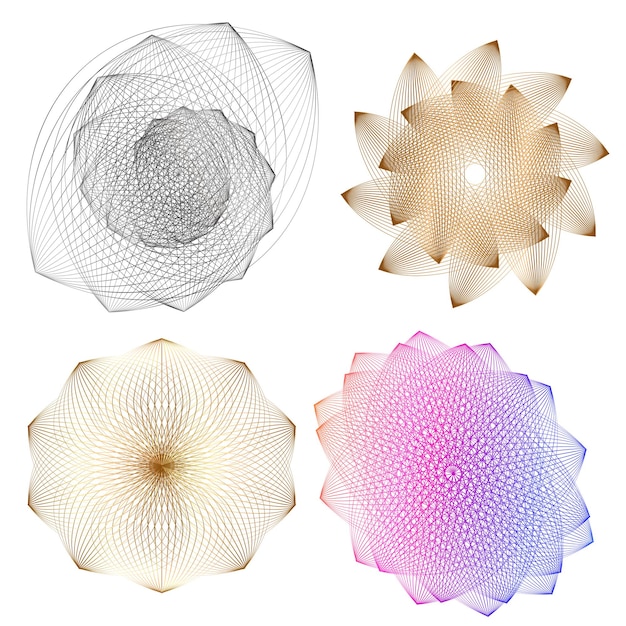 Sæt designelement cirkel Isolerede farver i fed vektor gylden ring fra Abstrakte glødende bølgestriber af mange glitrende hvirvler skabt ved hjælp af Blend Tool Vektorillustration EPS10 til din præsentation