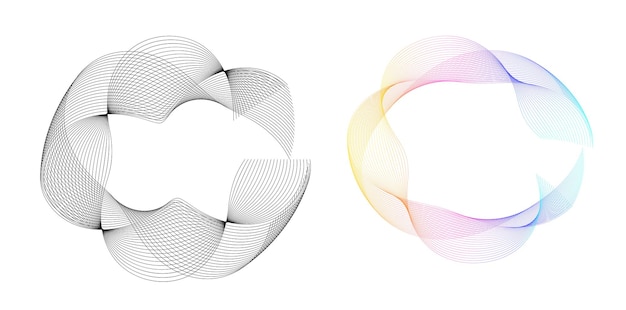 Sæt designelement cirkel Isolerede farver i fed vektor gylden ring fra Abstrakte glødende bølgestriber af mange glitrende hvirvler skabt ved hjælp af Blend Tool Vektorillustration EPS10 til din præsentation