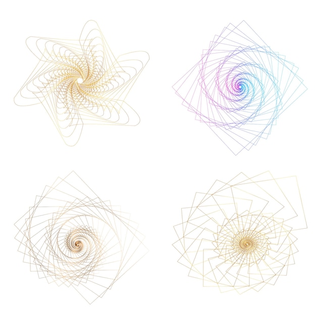 Sæt designelement cirkel Isolerede farver i fed vektor gylden ring fra Abstrakte glødende bølgestriber af mange glitrende hvirvler skabt ved hjælp af Blend Tool Vektorillustration EPS10 til din præsentation